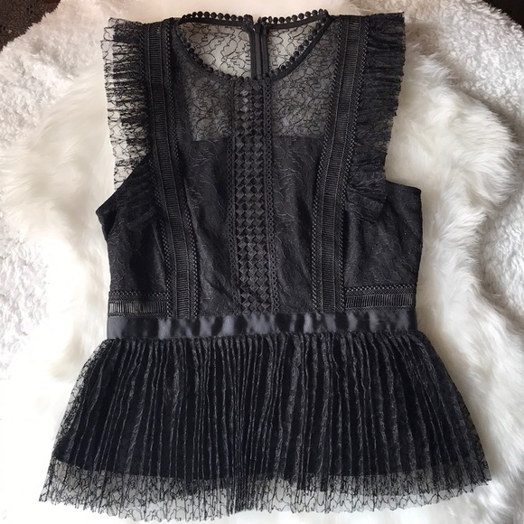 Heartloom Tops - HEARTLOOM Black Lace Ruffle Babydoll Peplum Top